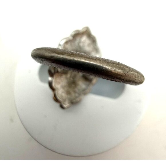 VTG Avon Silver Tone Black Marquise Cabochon Statement Ring Size 6 Retro Fashion - Picture 4 of 7